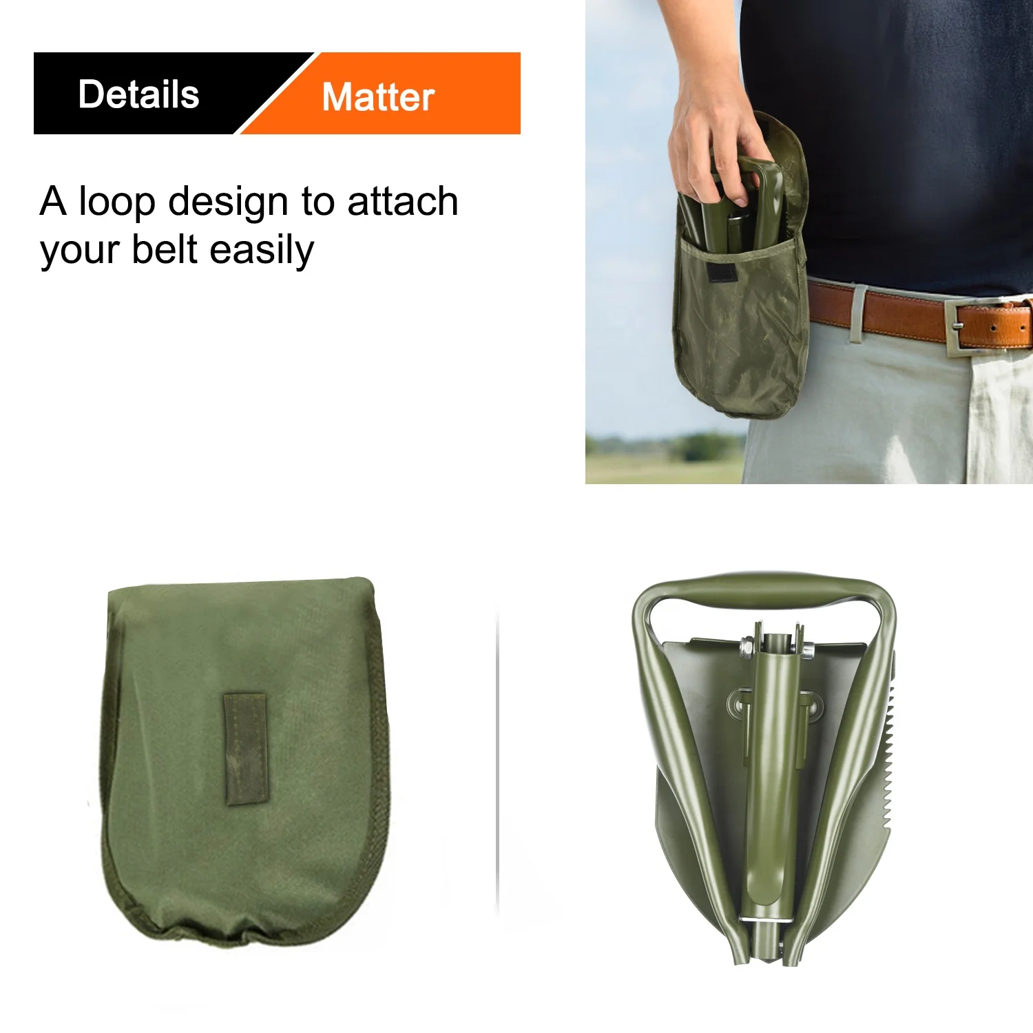 
Mini Tactical Military Collapsible Spade Shovel with Pouch for Camping, gardening 
