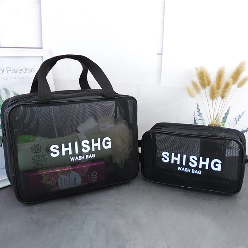 Factory Wholesale Waterproof transparent nylon mesh custom logo small large travel kits makeup cosmetic bag