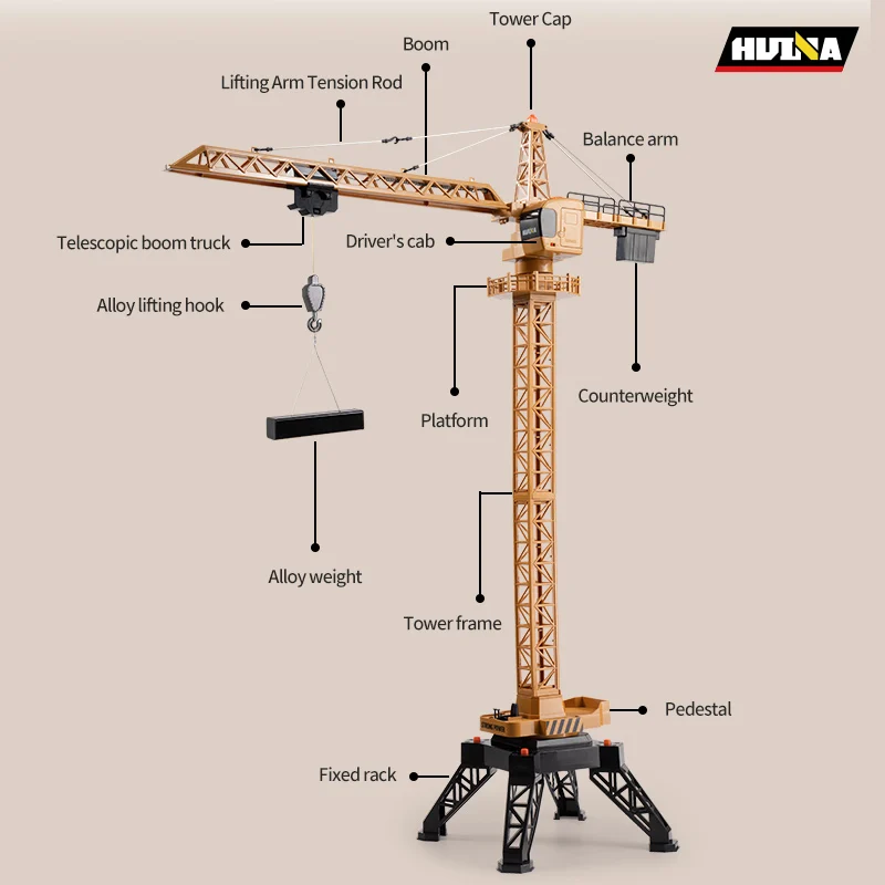 Huina 1585 12 CH Metal Remote Control Construction Models Toys RC Tower Crane