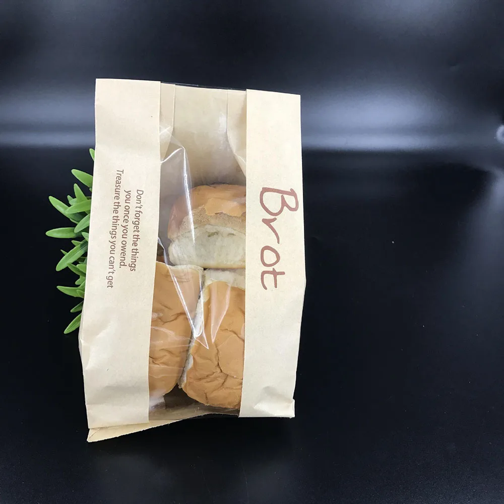 Custom Packaging Kraft Bread Bag Cake Baguette Croissant Box Food Paper Handle Gift Wedding White Disposable Self Adhesive Seal