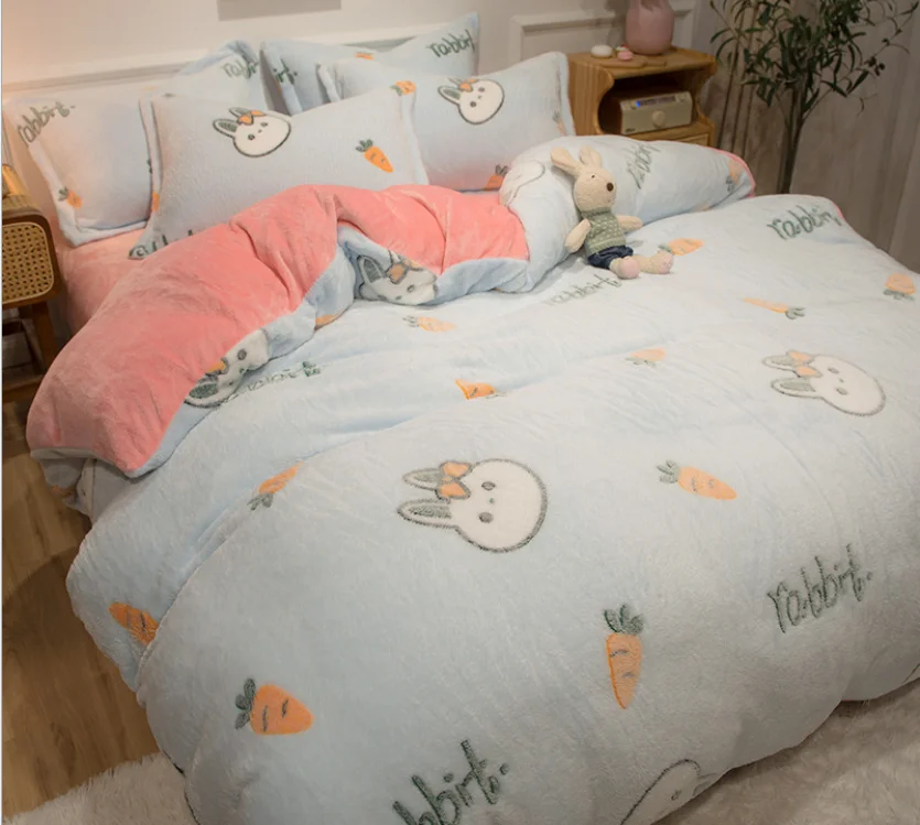 Комплект теплого постельного белья из пушистой флисовой ткани, фланелевый пододеяльник, простыня, наволочка для кровати