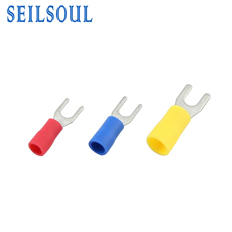 Pure Copper Fork Type Furcation Plastic Electrical Coated Tin Wire Connectors Double Spade Insulating Terminal
