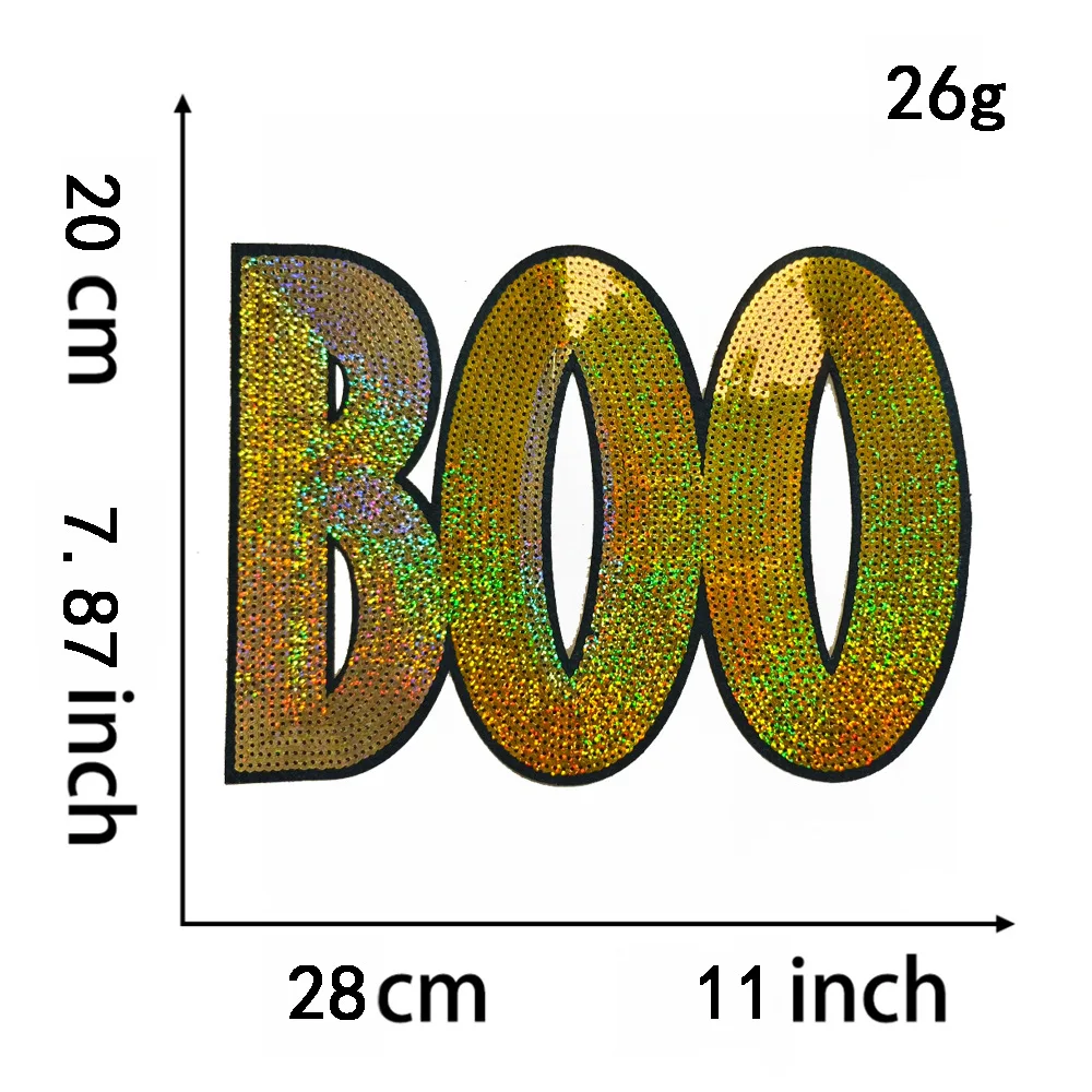BOO Sequin Embroidered patches DIY Big Halloween BOO sequin Badge Patches Clothing Cute Patch