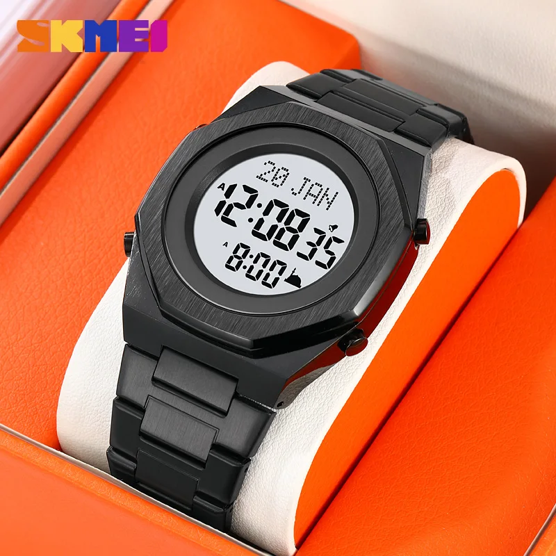 Skmei 2069 alazan Islamic alasr muslim azan watch factory alfajr Stainless steel prayer auto qibla compass waterproof watches