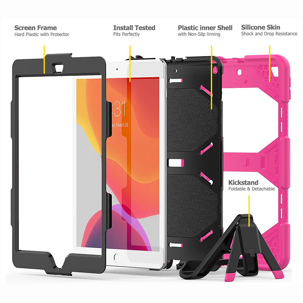 Water resistant heavy duty case for iPad 10.2 inch 7th Generation with strong kickstand