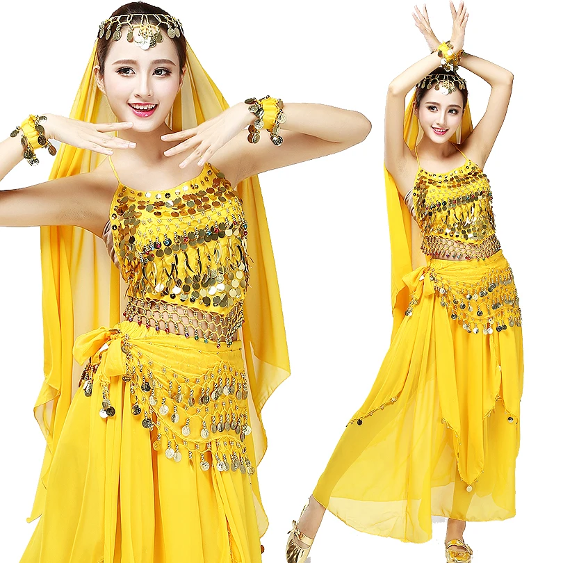 Manufacturer Direct Selling 11 colors Oriental Belly Dance Costume Indian Costumes Sequin Coins Tops and Skirt Set for Women