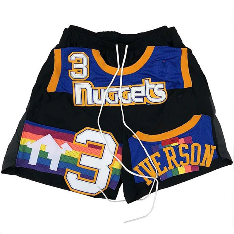 
2021 Custom hip hop Double high quality color stitch twill applique embroidery mesh just mans don basketball shorts with pocket 