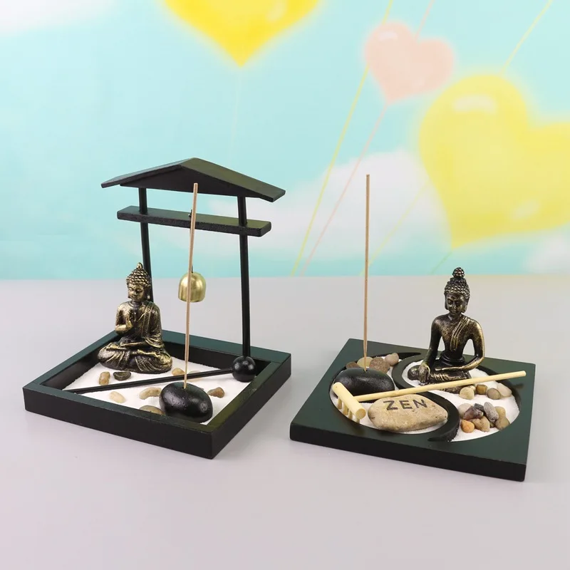 Wholesale Resin Japanese Zen Sand Garden Mini Kit for Office Home Tabletop Decoration Relaxation Meditation