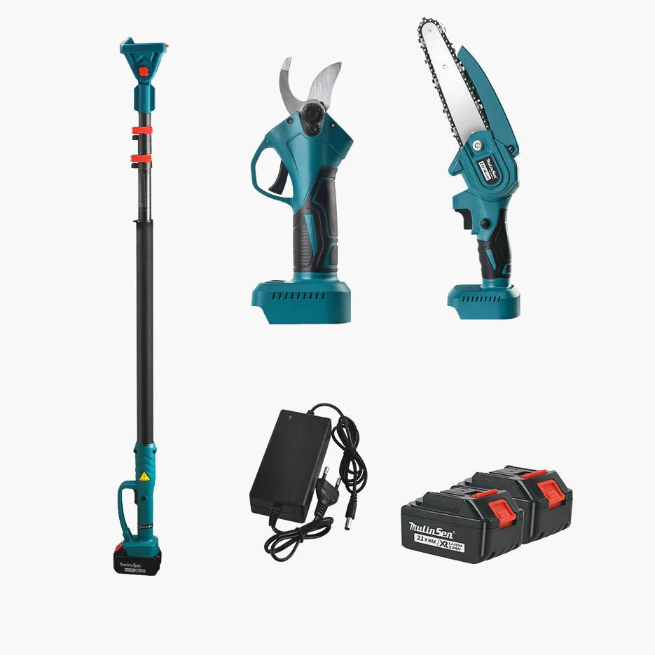 Telescopic Handle Cordless Tree Pruners Grafting Pruning Scissor High Branches Cutting Shears Portable Long Reach Chain Saw Set