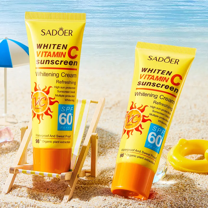 SADOER  Vitamin C SPF60 Beach Essentials Protection Uv Refreshing Waterproof 40g Sunscreen Cream