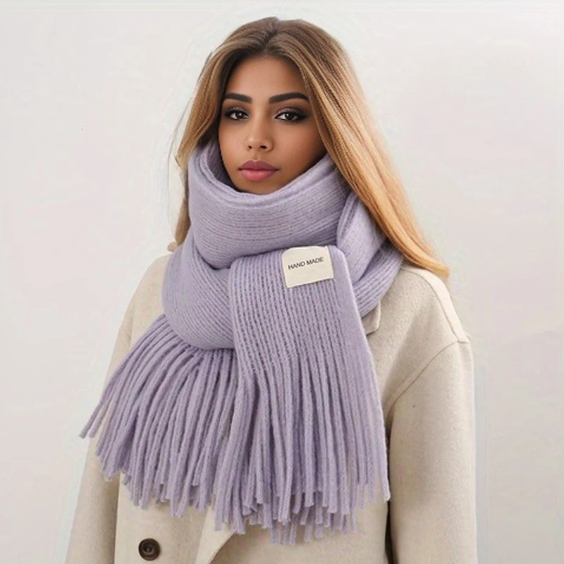 Knit thick warm winter scarf travel scarfs for women stylish woolen acrylic knit scarf