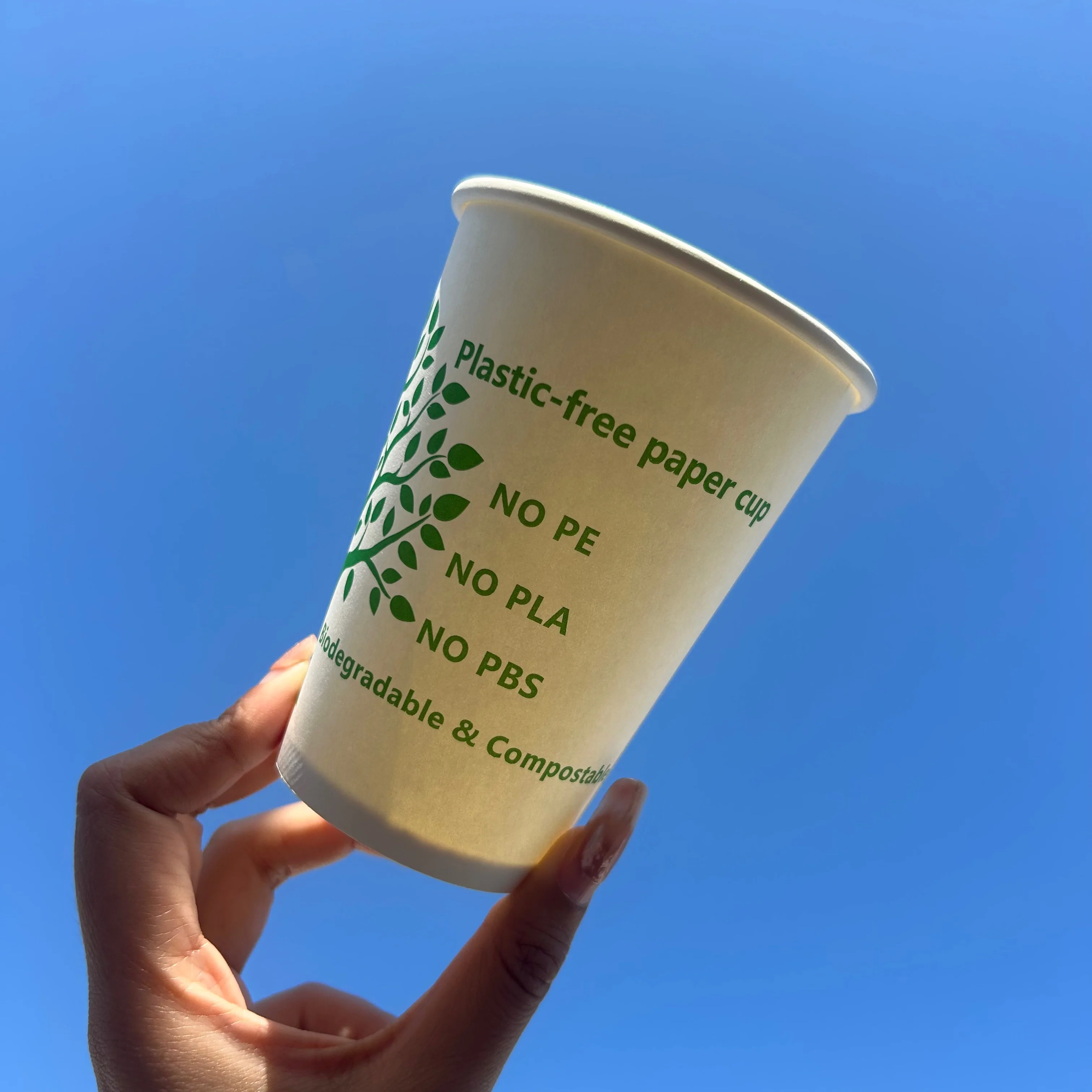 Gobest custom biodegradable plastic  free no pe no pla  no pbs water varnish paper cup aqueous coating papercup  With Logo desig