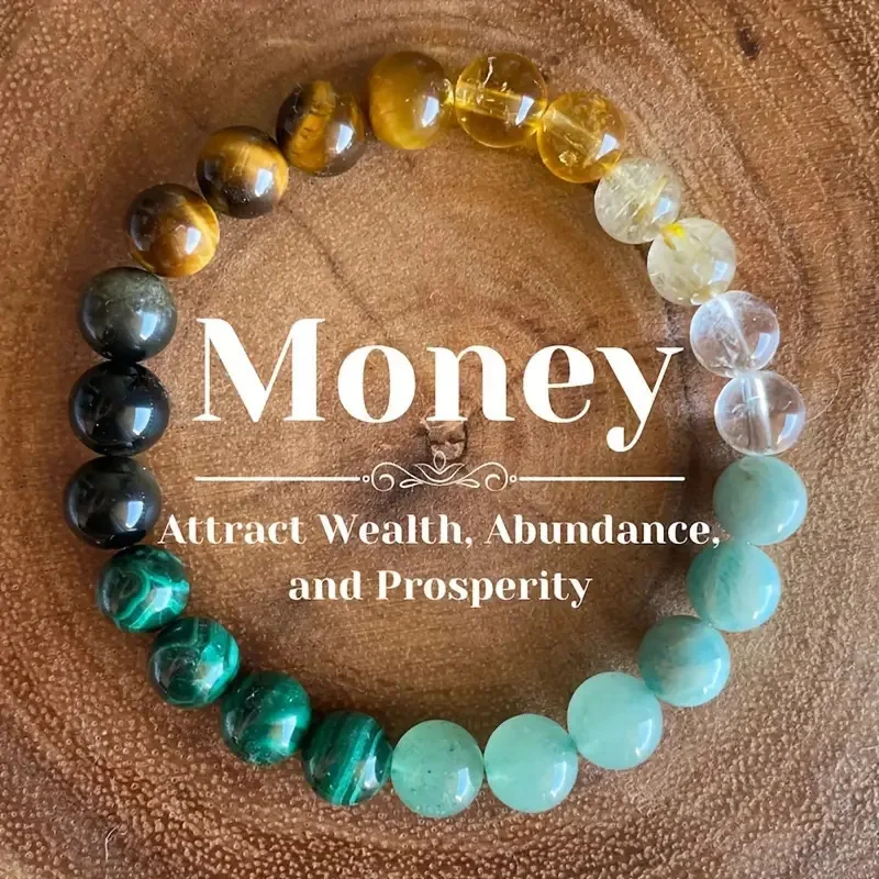 Natural Stone Quartz Healing Crystal Stretch Beaded Bracelet Wealth Money Jewelry Men Women Gift