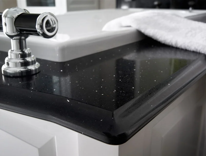 BOTON STONE Black High Glossy Mirror Artificial Kitchen Countertop Black Composite Stone Quartz Stone Floor Tile