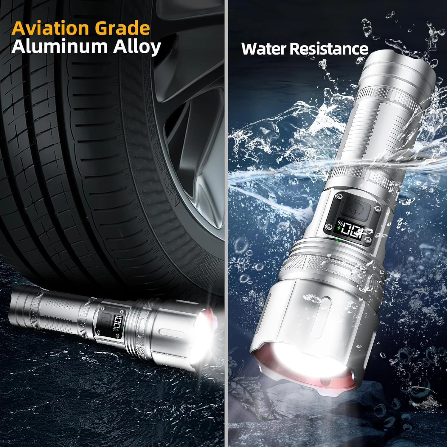 Super Bright LED Flashlights, High Lumens Rechargeable 4 Modes Long-range White Laser Strong Light with Gift Box for Emergency