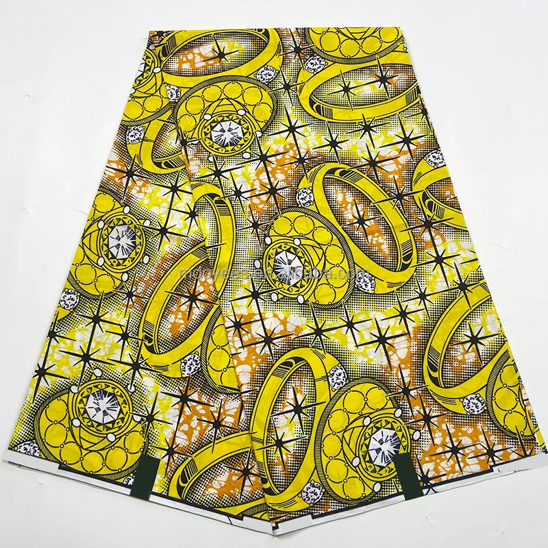 yellow ring design african 100% cotton veritable ankara wax print fabric by 6 yards dress material