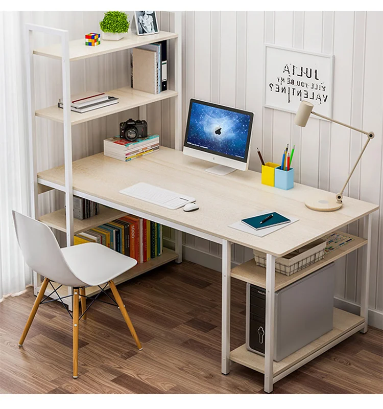 
Steel wood desktop bookshelf integrated office desk for student with bookshelf 