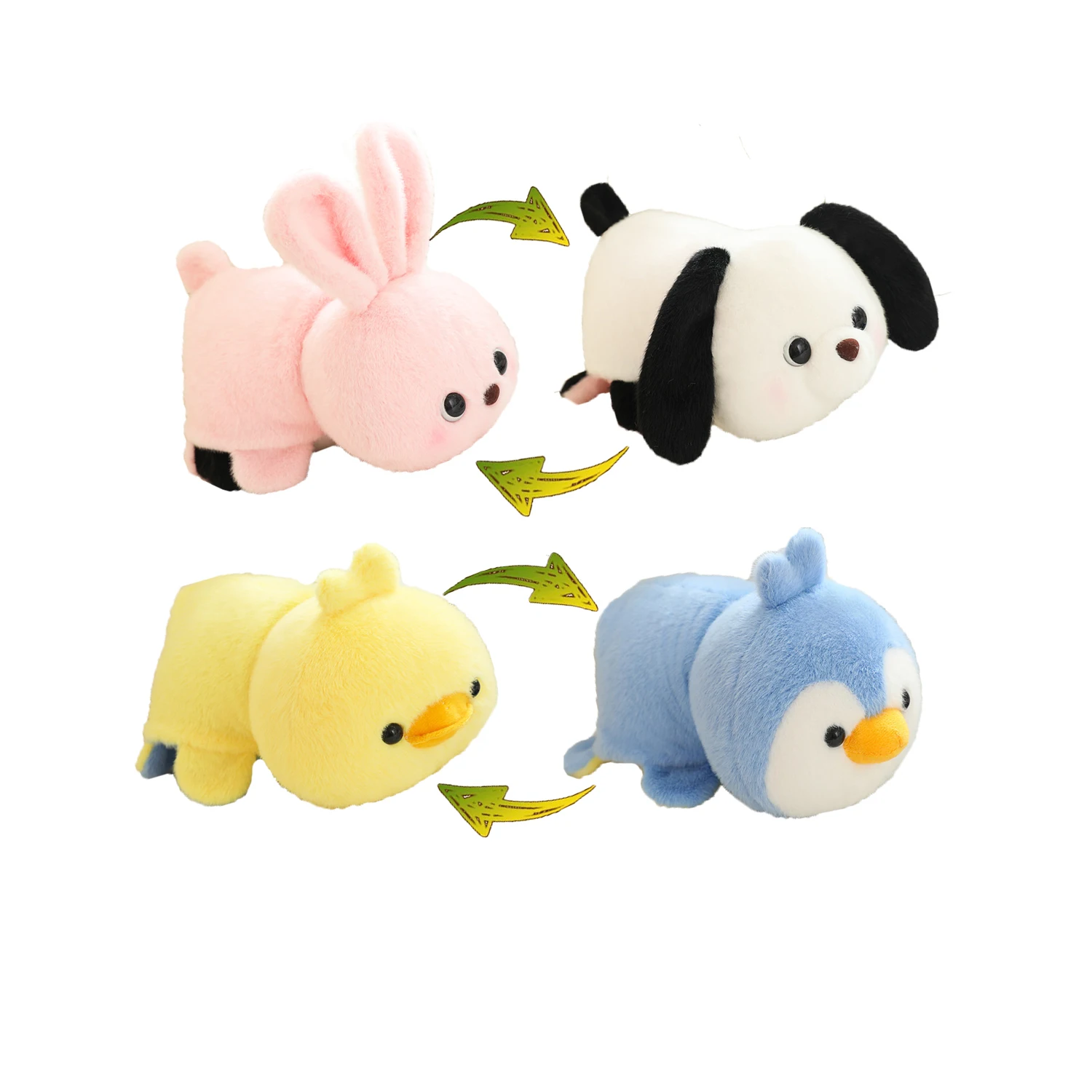 Kawaii Christmas Reversible Plush Toy Pink Rabbit To Puppy Dog Panda Turn Into Cat Duck Reverse Penguin Husky To Shiba Inu Doll
