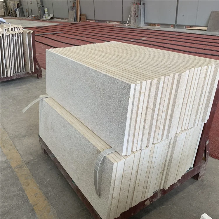 Natural Beige Limestone For Outdoor Floor Tiles bushhammed face wall cladding tiles