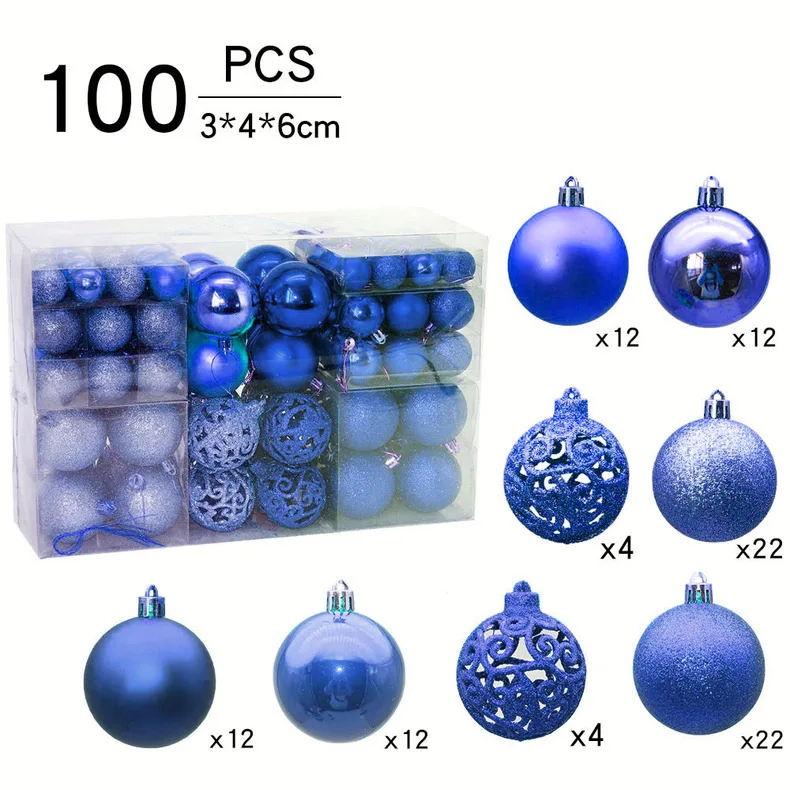 Classic Christmas ball  set 100PCS Hollow Matte Plastic Ball Christmas tree hanging Ornaments Set