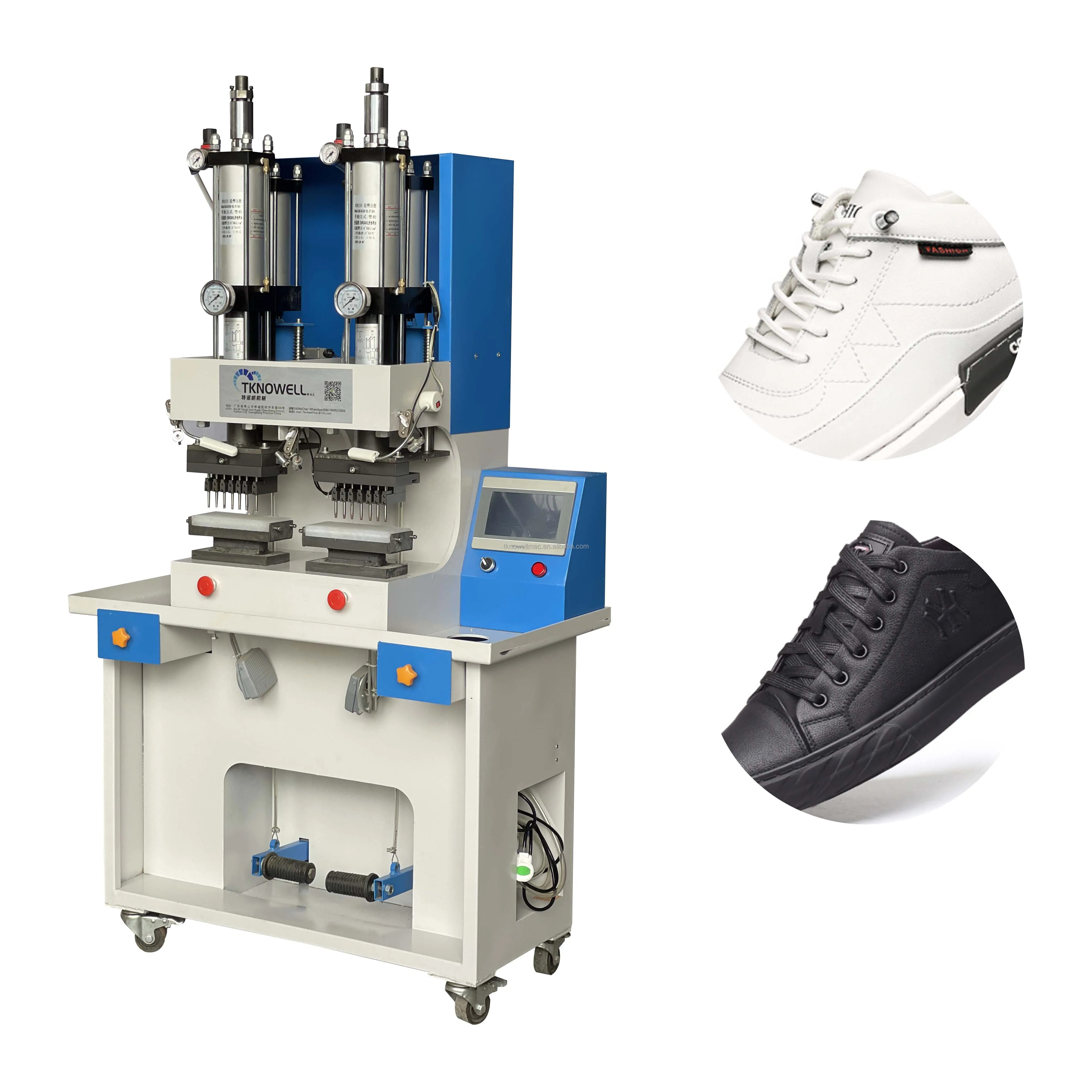 Manufacturers supply double-station pneumatic waist bag sole and upper fabric porous vamp punching machine