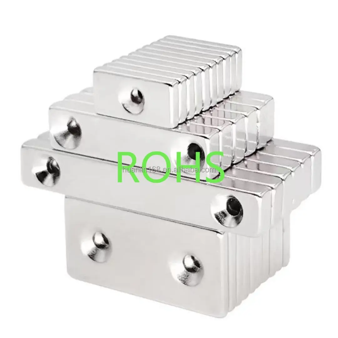 N35 N48 Block Rare Earth Materials Square Countersunk Rectangular Motor Shape Weld Punching Cutting Holes Permanent Magnet Ndfeb