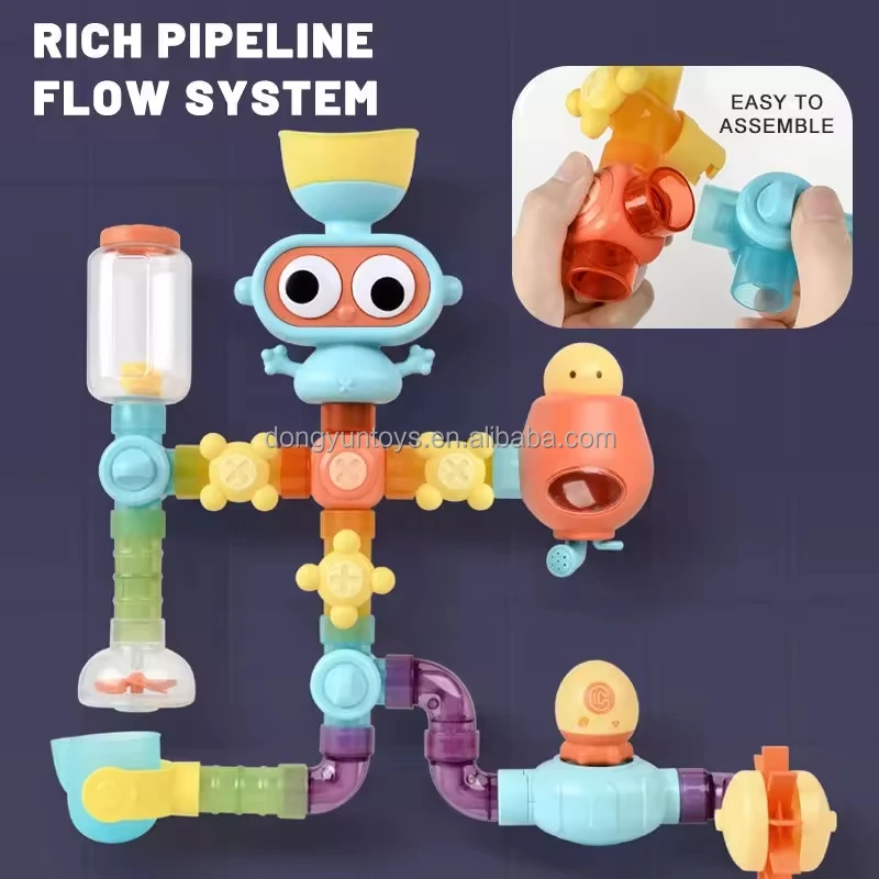 Slide Waterfall Track Stick toddler Robot bath toys with Bath Cups Wheels Water Ball bathtub toys for Kids Bath Toys Set