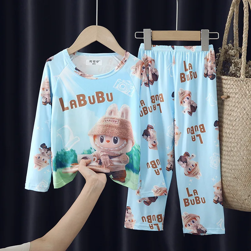 Runjoy new cartoon labubu Children Pajama Sets kawaii labubu print soft Autumn Winter long sleeve Casual kids Homewear wholesale