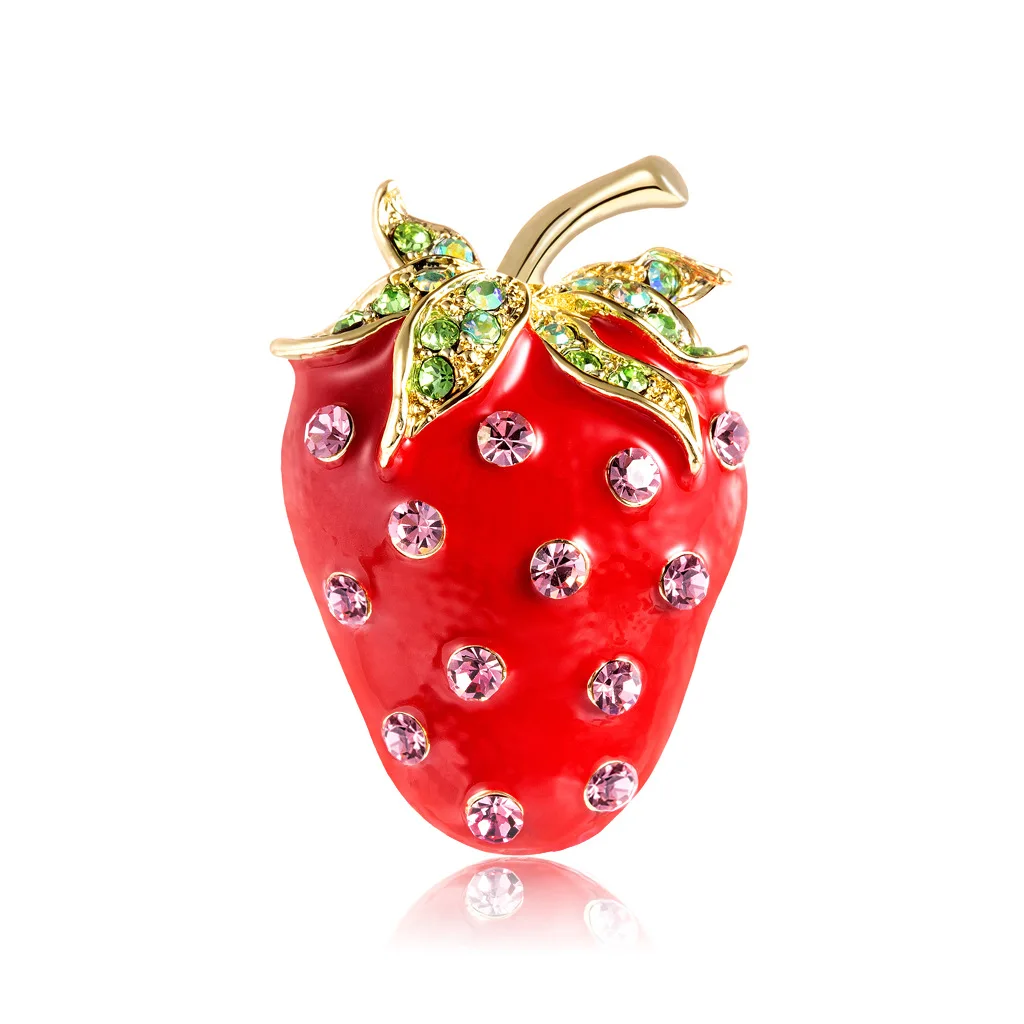 
Trendy Enamel Fruit Shape Red strawberry Brooch for Women Green Leaf Brooches Suit Lapel Pin Clothing Scarf Badges 
