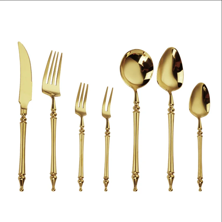 18/10  Wedding hammerred handle stainless steel black cutlery gold flatware set