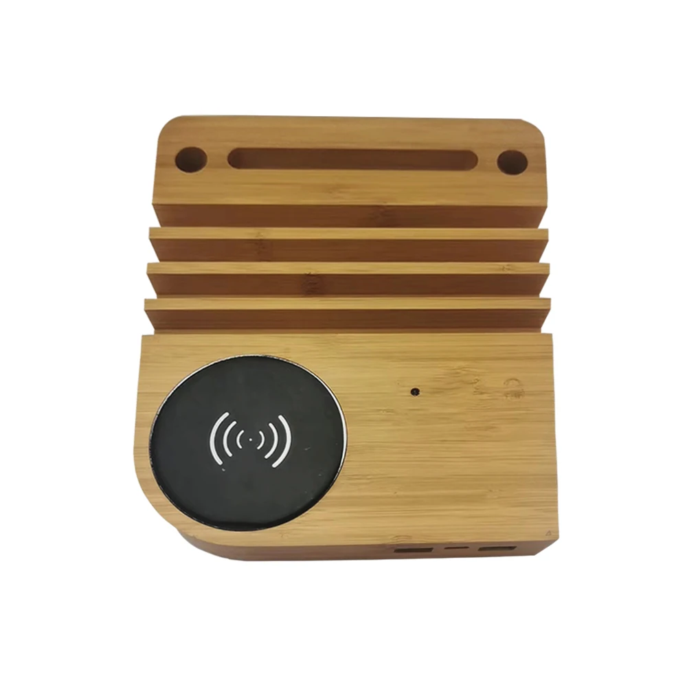 Bamboo charging station for USB charger desktop docking station organizer for cellphone or others
