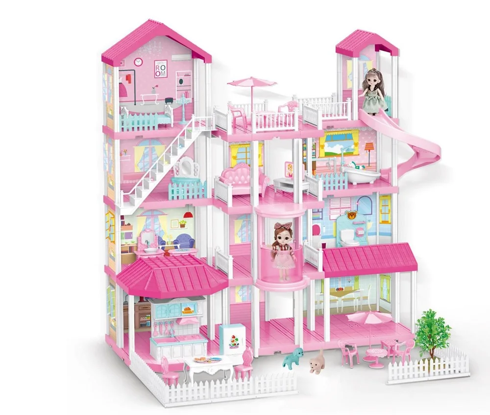 2024 Mini Plastic DIY Doll House with Toys Furniture Funny Indoor Pretend Play for Little Girls