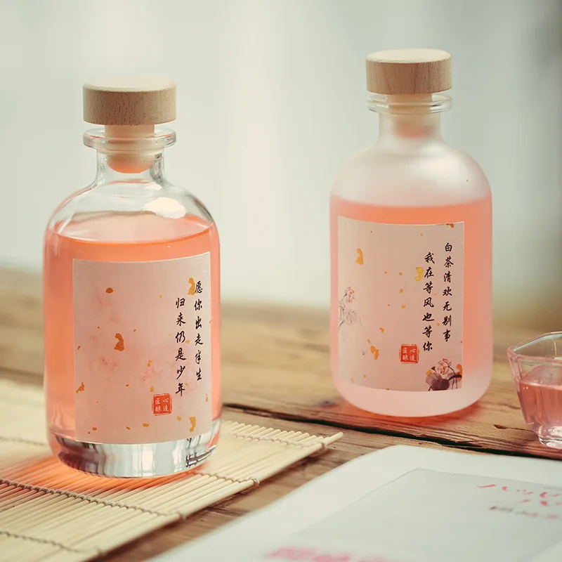 
Hot Sell Boston Round Frosted Glass Juice Bottle Japanese Sake Bottle Fruit Wine Bottle 