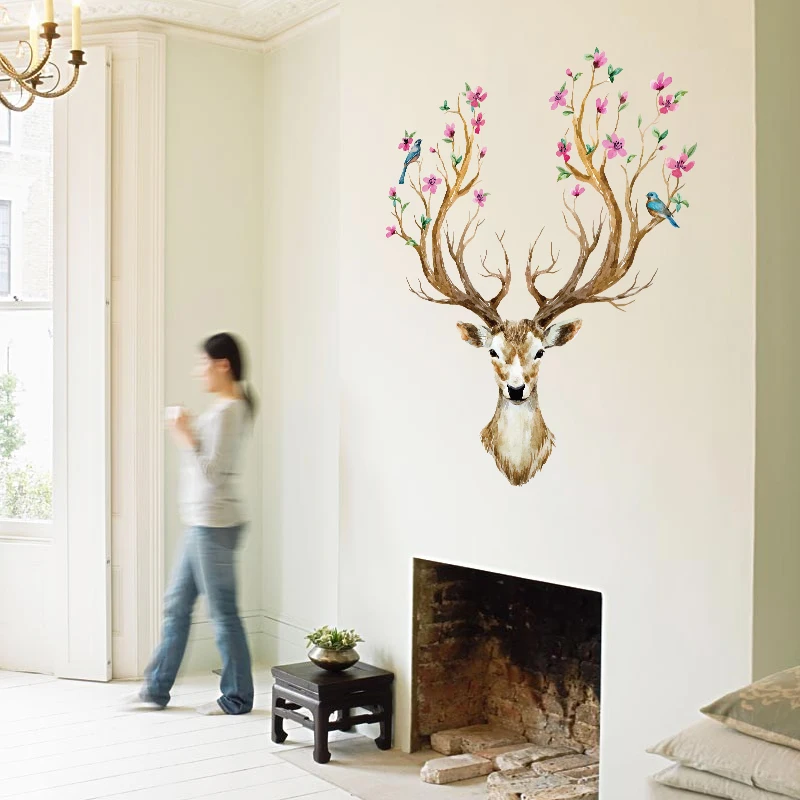 
SK9003 Deer Horn Wall Decal Decoration Sika Deer Clear Vinyl Sticker 