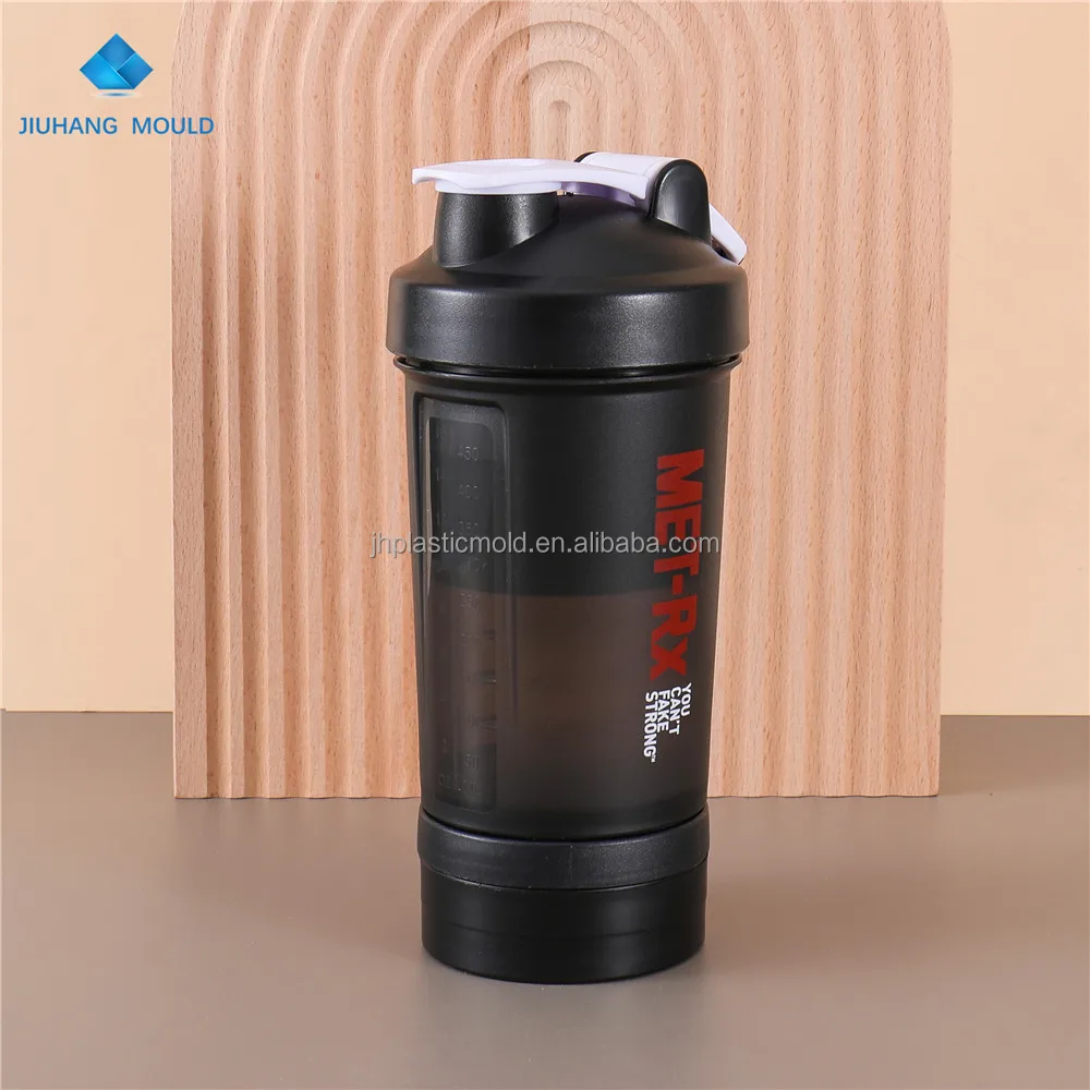 Black 500ml Bpa free Protein Powder Gym Shaker Bottle with 3-in-1 Pill Organizer and Storage box