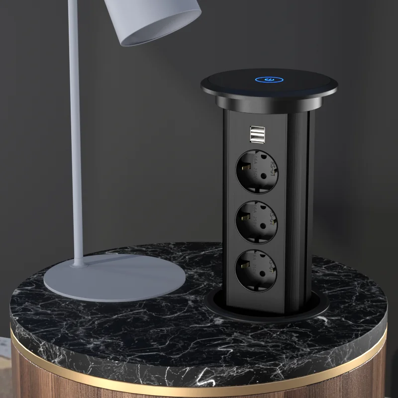 Pop up hidden power socket with EU outlets 3 ways pop up outlet