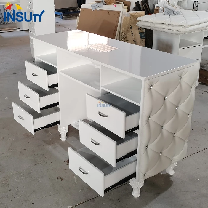 Wholesale nail salon manicure with dust collector tables nail desk with chairs set white luxury manicure table for sale