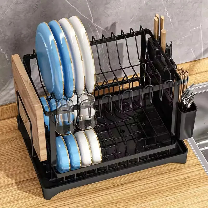 Hot Selling Metal Dish Drainer Organizer Rack Drainer Dish Rack Dish Drying Rack With Cutting Board Holder