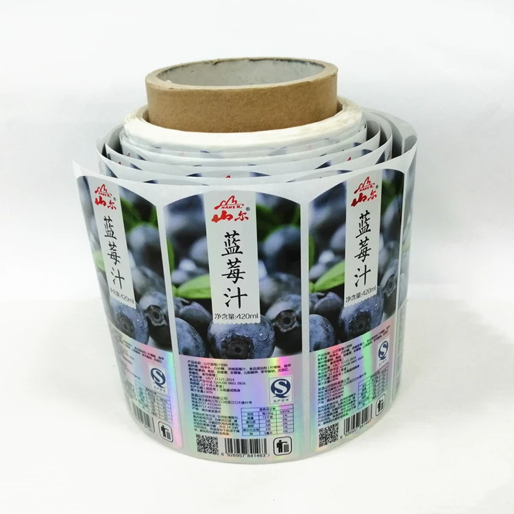 Roll Packaging Brand Name Logo Sticker, Juice Beverage Bottle Adhesive Label Sticker, Glossy Plain Laser BOPP Label