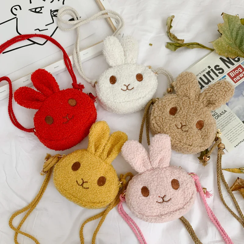 Princess coin purse woolen animal crossbody bags rabbit shape cartoon gril mini kids hand bag