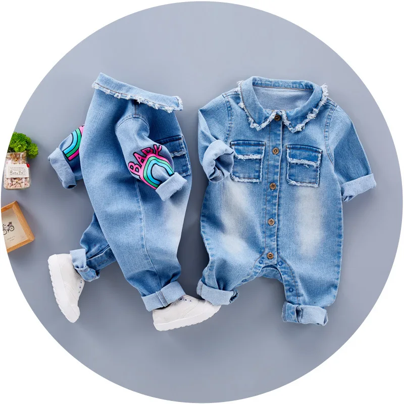 Bulk Buy Infant Clothes Baby Cute Long Sleeve Denim Blank Romper high quality