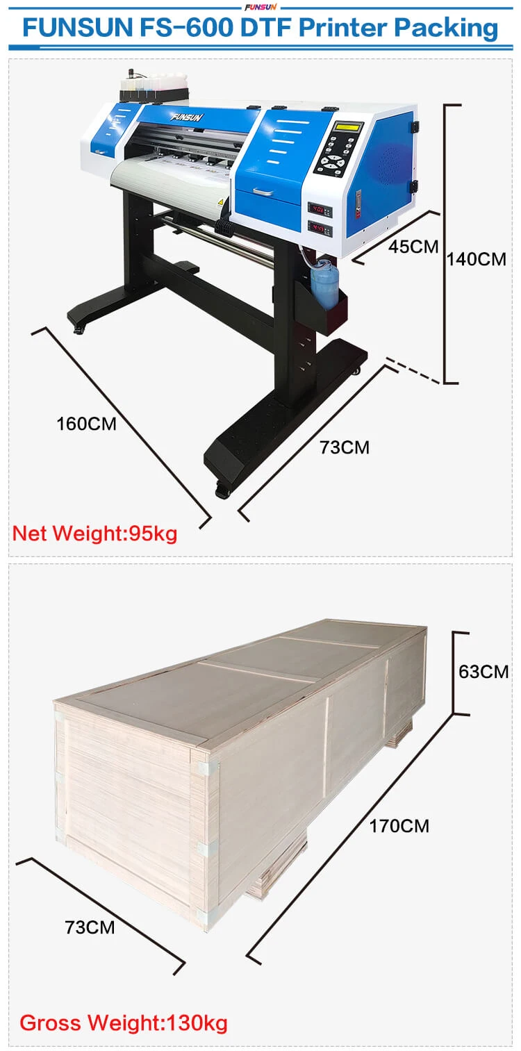 Funsun FS-600 New Offset Printing Transfer Technology 60cm DTF PET Film Printer DTF Printer Machine with 2 Pcs DX6 Heads