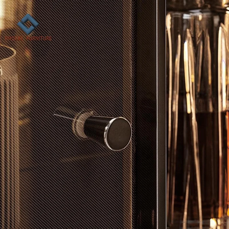 Luxury vertical glass door wood frame wine cabinet bar living room furniture with stainless steel legs
