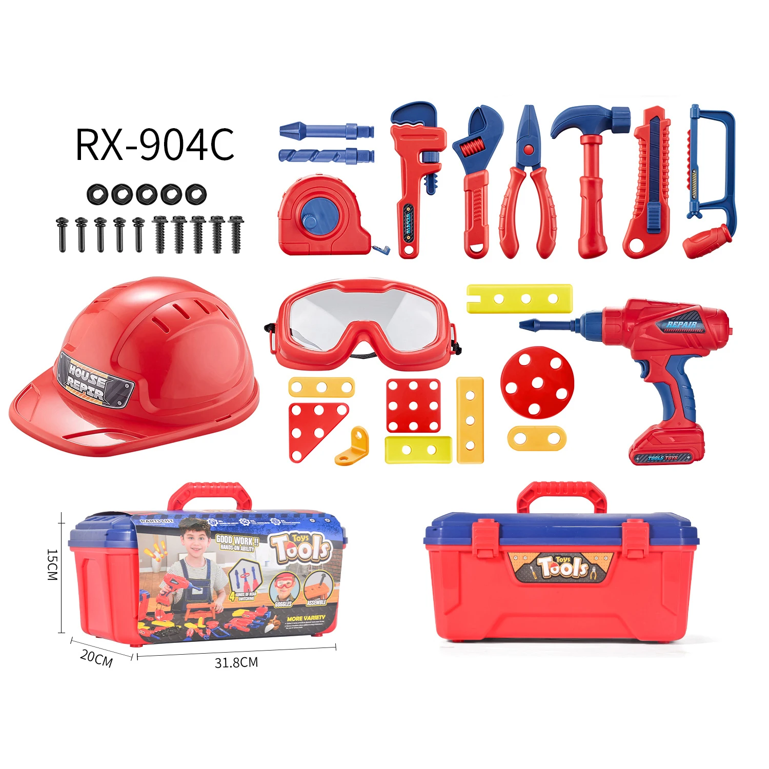Factory wholesale 40 pcs electric toy hand tool box plastic kids tool play set toy