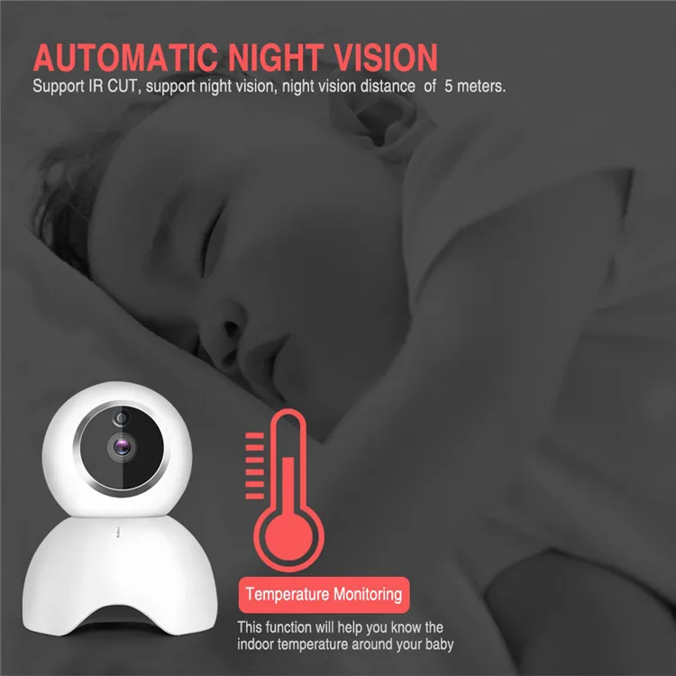 
PTZ Auto Night Vision Feeding Reminder Crying Sound Detection Home Security Rechargeable Battery Camera Baby Monitor Wireless 