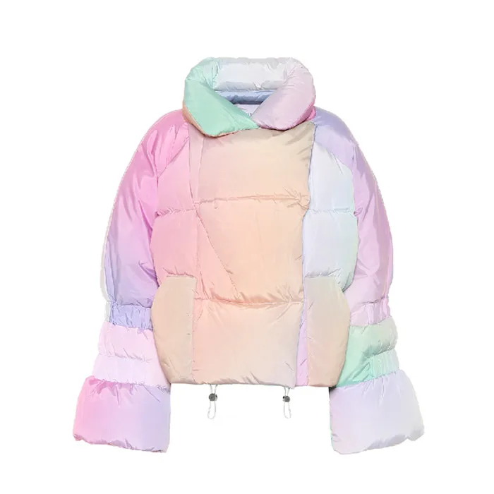Прямая поставка с завода, Высококачественная блестящая зимняя короткая куртка для дам, дизайнерская мягкая теплая короткая пузырьковая куртка с манжетами для женщин