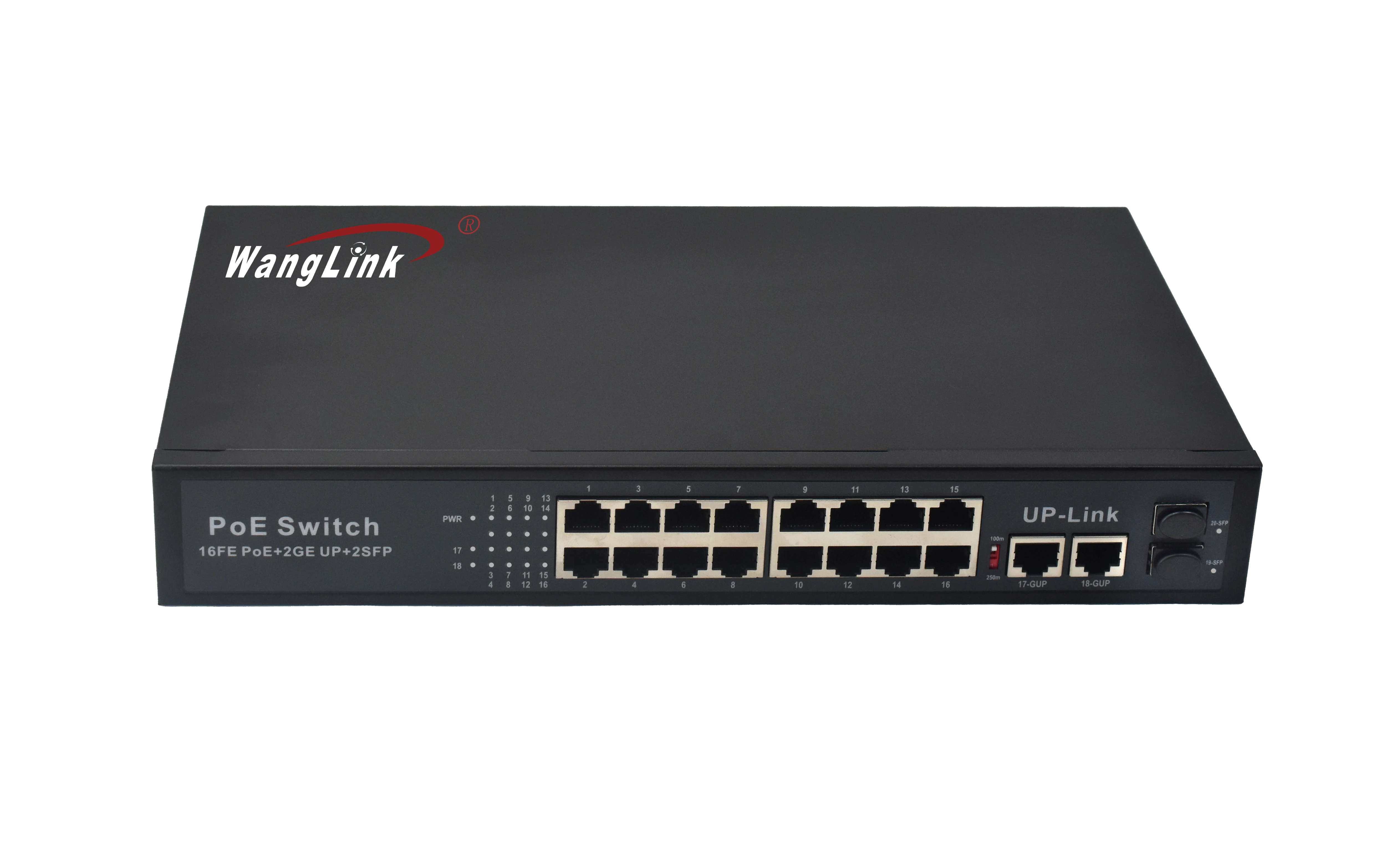Wanglink AI 6KV surge protection megabit 16 RJ 45 port gigabit 2 uplink port 2 SFP slot PoE switch boards manufacturer