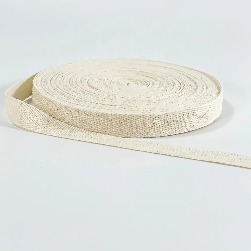 Оптовая продажа в наличии 10 мм белая бежевая черная двухслойная хлопковая саржевая лента с узором елочку для упаковочных сумок