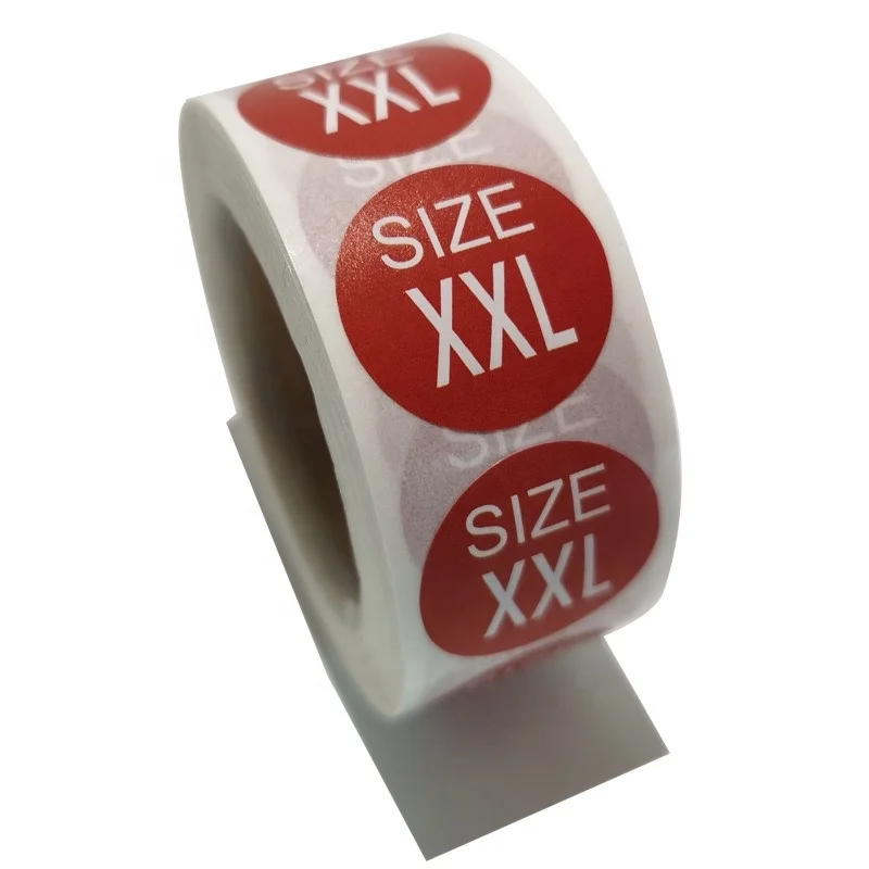 Индивидуальные самоклеющиеся наклейки XS S M L XL размер рулон оптовая продажа водонепроницаемый этикетки наклейка круглый номер Размер одежды