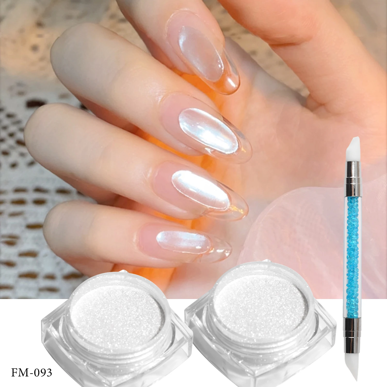 White Chrome Nail Powder Mirror Mermaid Shimmer Pearl Nail Art Pigment Fairy Powder Rubbing Nail Dust Decorations